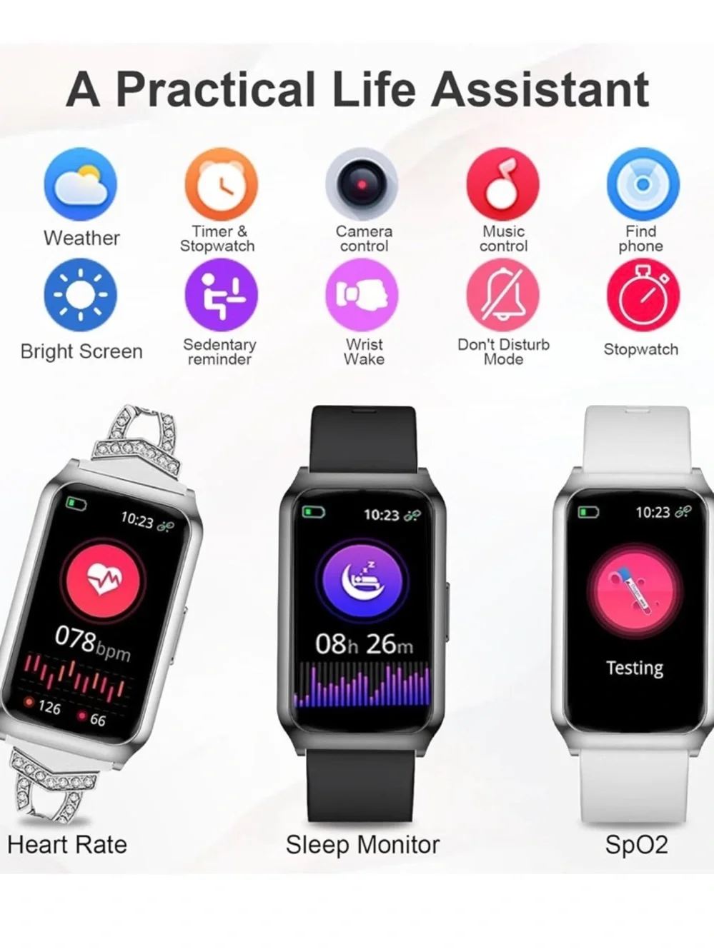 NWT Gadixy Smartwatch Fitness,Health Monitors,7 Day Battery,Silver Tone,IOS& And